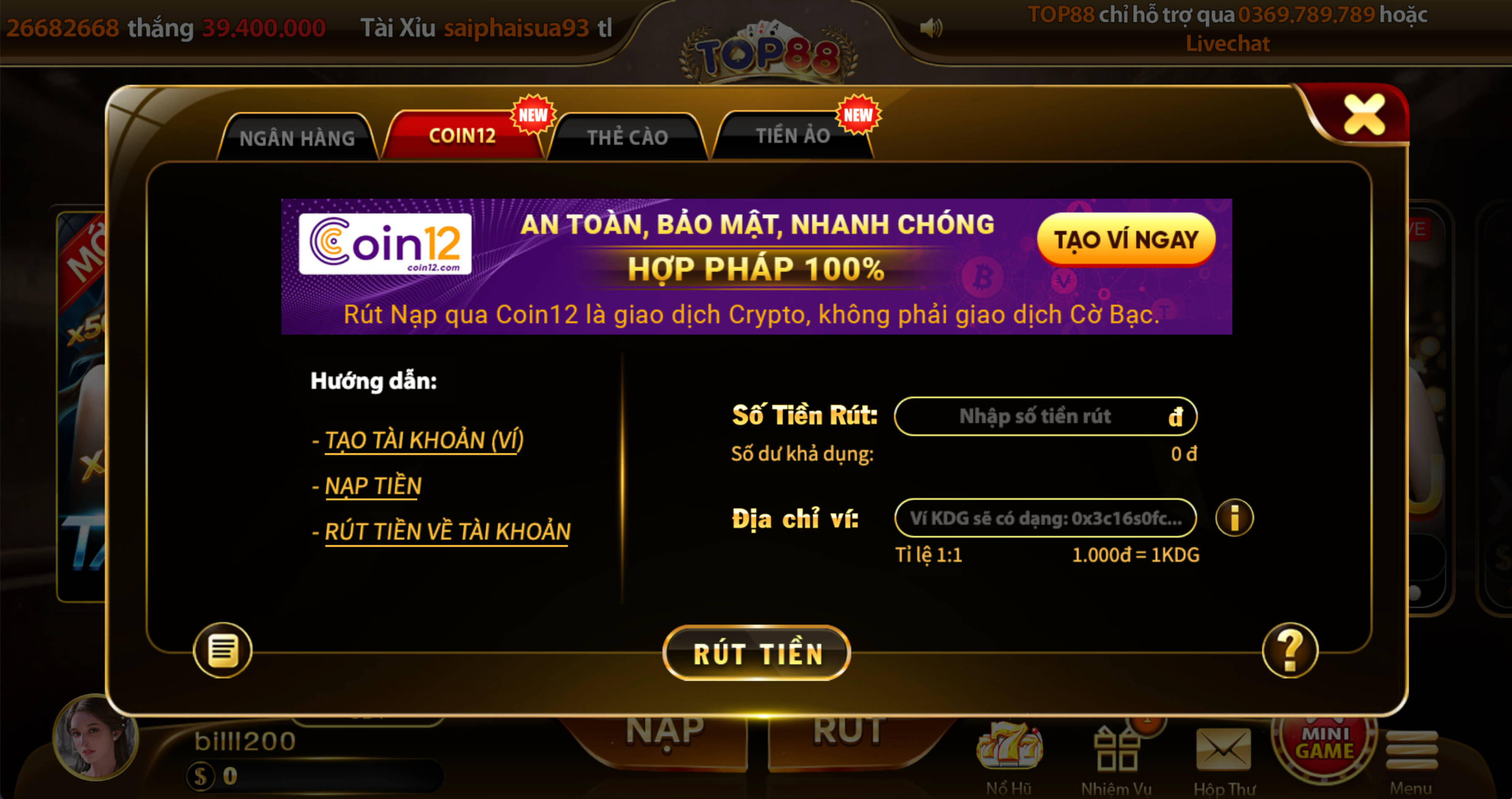 Các phương thức phổ biến rút tiền Top88