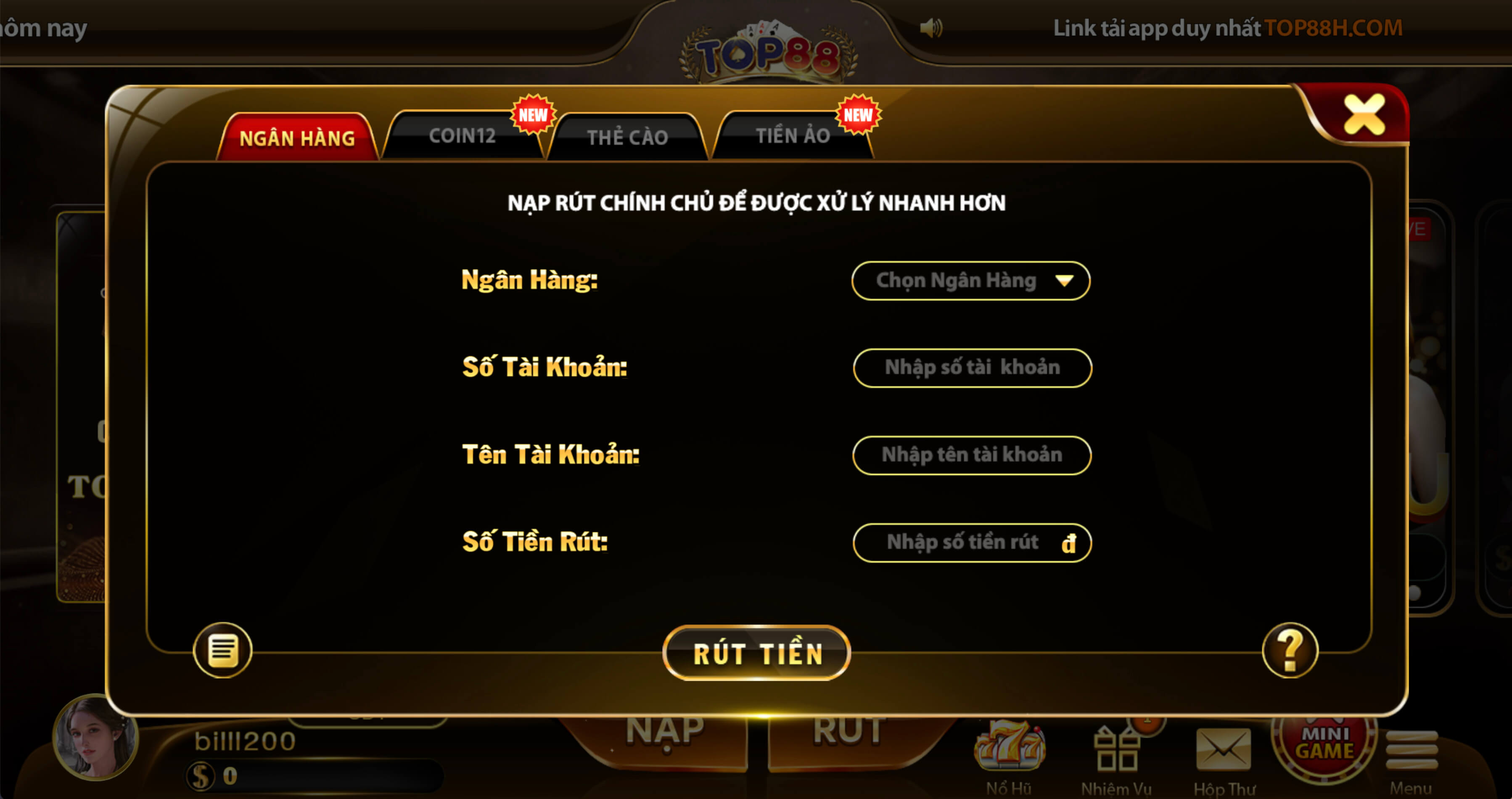 Rút tiền qua ngân hàng